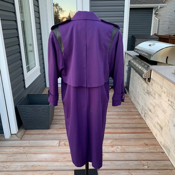 Vintage 80s 90s Purple Wool Gold Button Beltless Long Trench Coat Retro Overcoat - Picture 8 of 16